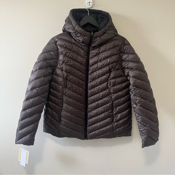 NWT Michael Kors Chevron Logo Print Quilted Nylon Reversible Jacket Size L - Picture 7 of 16